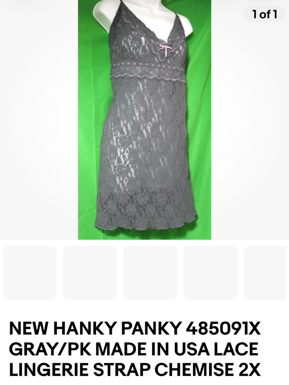 Hanky Panky Gray Lace Chemise with Pink Accent